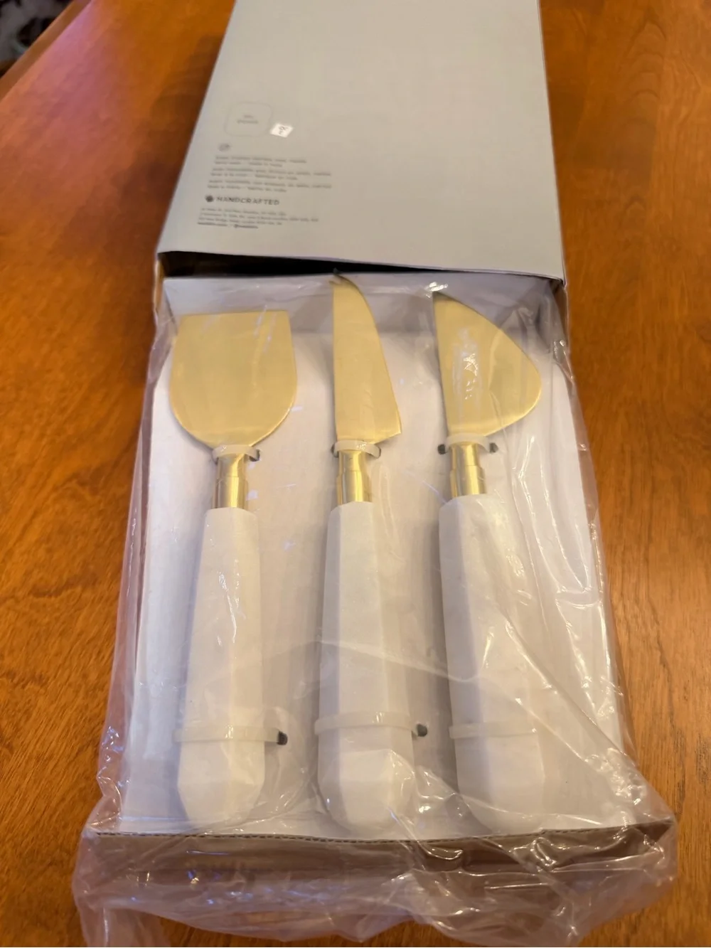 West Elm Marble Handle Cheese Knife Set - White Handles & Rose Gold Blades